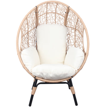 Patio Pe Wicker Egg Chair Model 3 With Natural Color Rattan Beige Cushion And Side Table Yes Natural Foam Steel