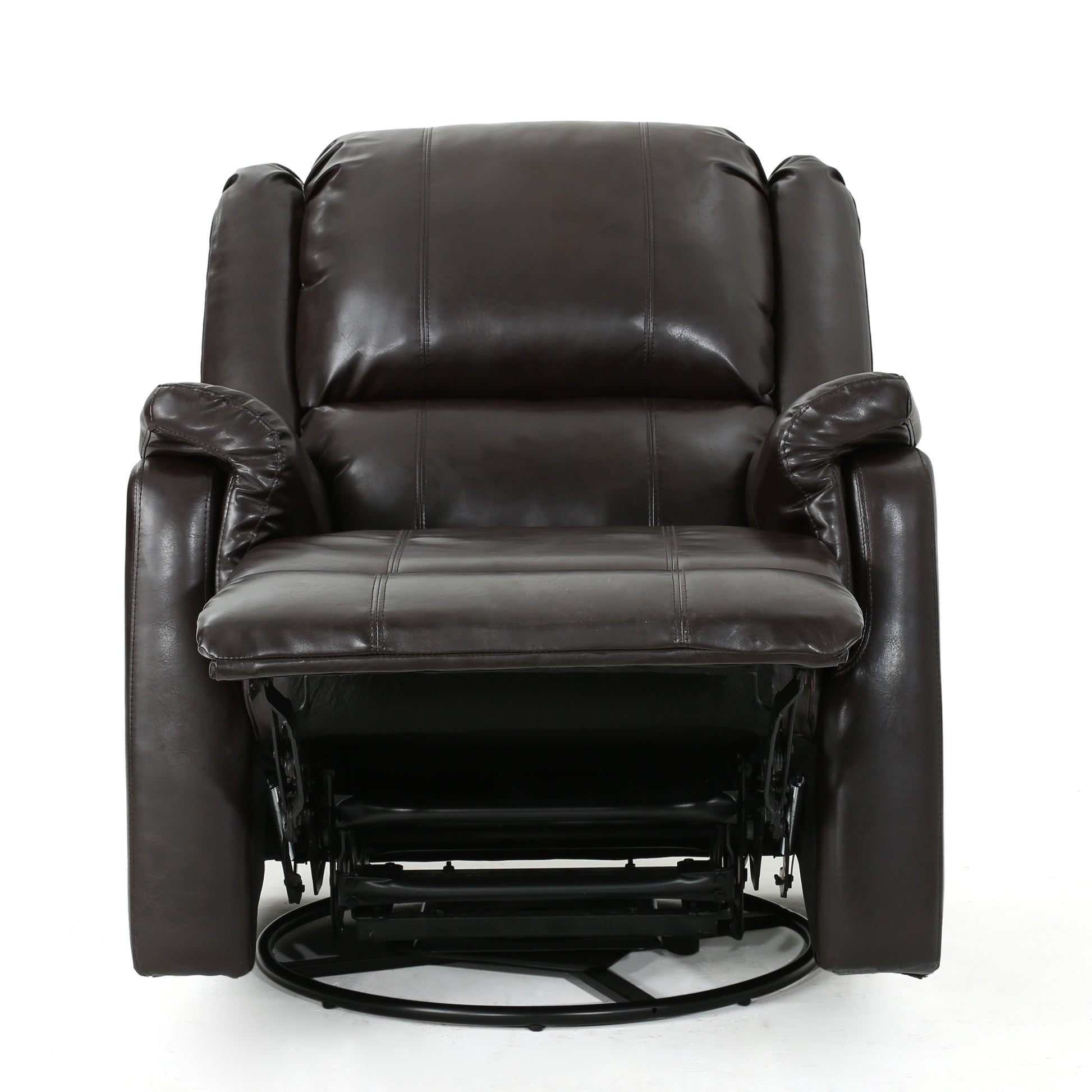 Brown Pu Glider Recliner With Swivel, Manual Reclining Chair Brown Pu