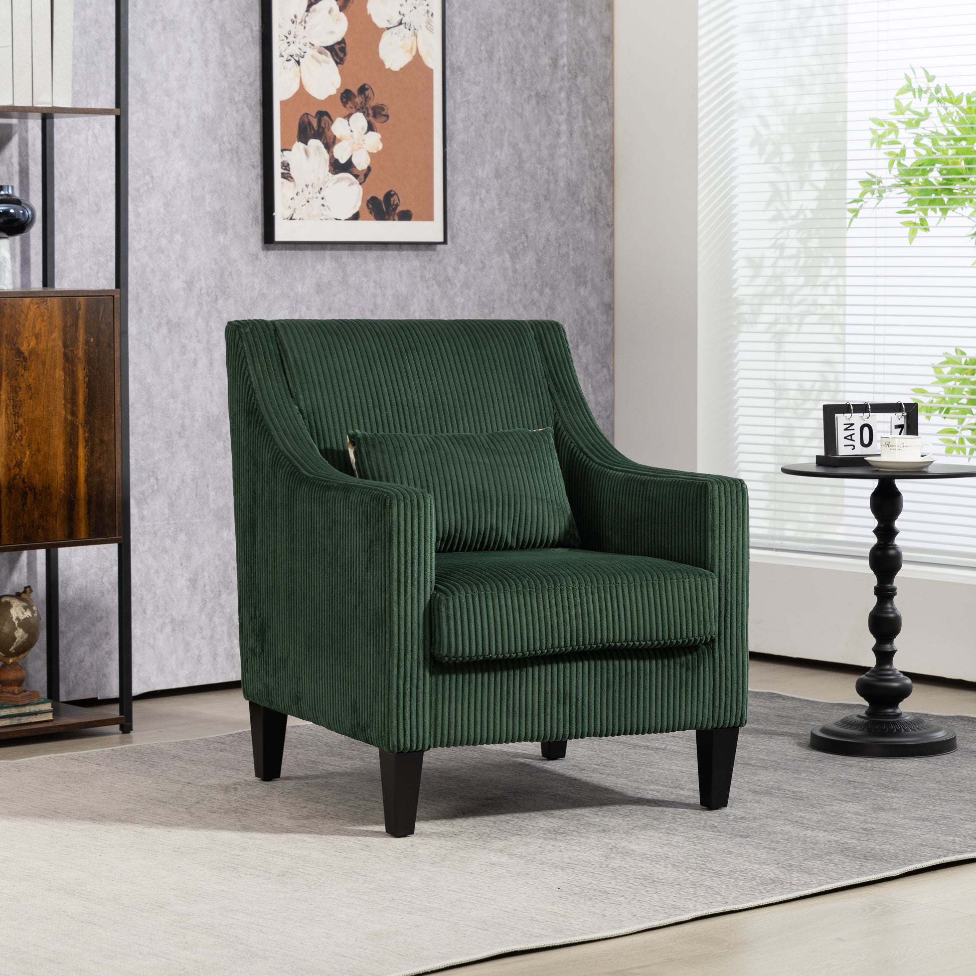 Coolmore Modern Accent Chair,Upholstered Armchair With Scooped Arms For Bedroom,Apartment,Studio,Office,Waiting Room Emerald Corduroy Emerald Primary Living Space Foam Corduroy