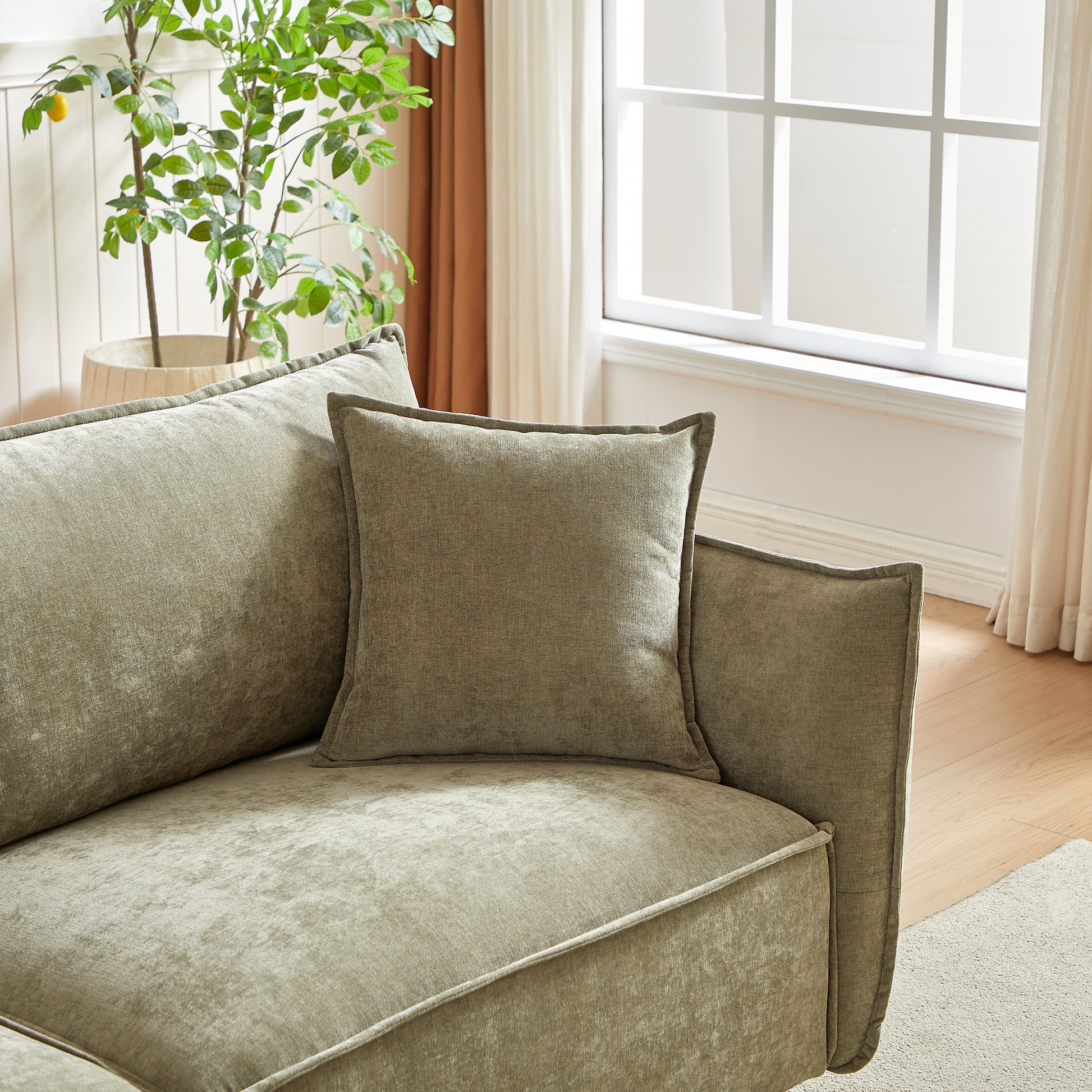 Mh88" Modern Living Room Sectional, Wide Living Room Sectional, Stylish Chenille Triple Sectional With Extra 2 Pillows, Thickly Padded Seat And Back And Armrests For Apartment, Living Room Light Green Chenille Wood Primary Living Space Pine Foam Fabric 3