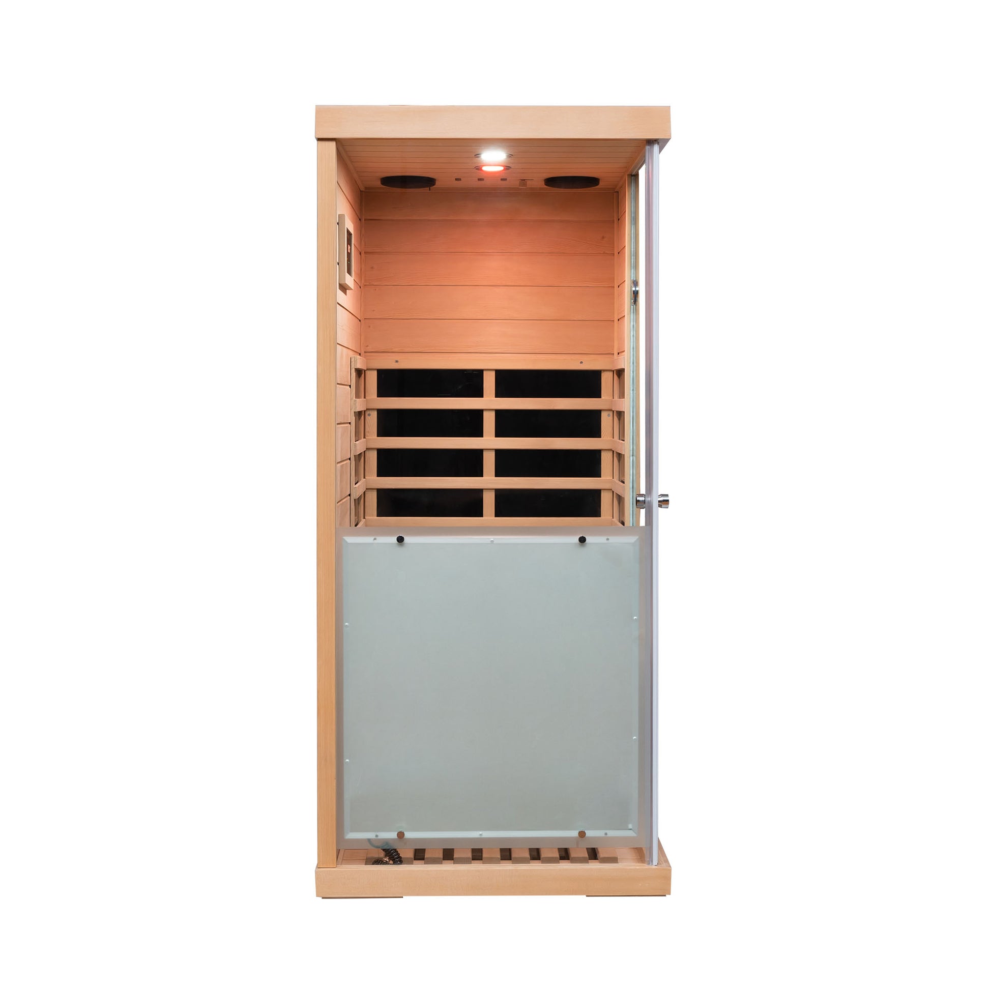 Large Glass Mini Hemlock Sauna With Left Door Opening Natural Wood Metal & Wood