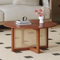 A Natural And Elegant Deep Red Wooden Coffee Table With Artificial Rattan Decorations, Perfect For A Fashionable Living Room And Comfortable Tea Drinking Time Red Wood