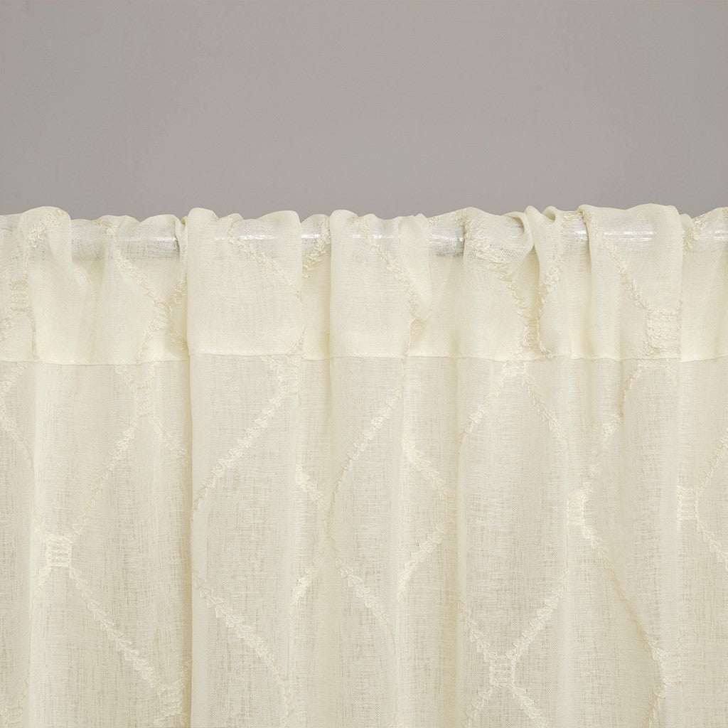 Diamond Sheer Window Curtain Panel Only 1 Pc Panel Ivory Polyester