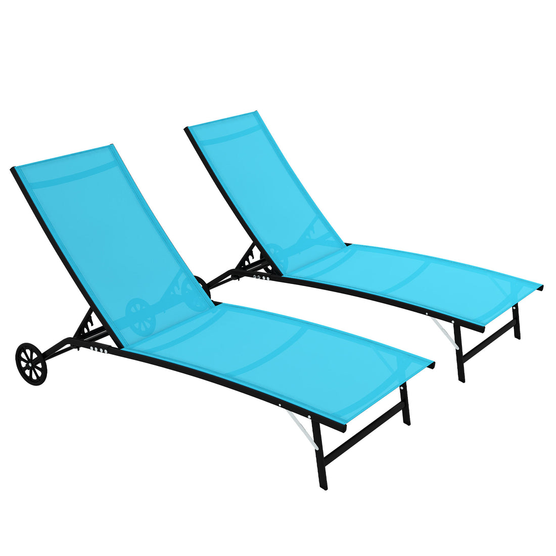 Outsunny Outdoor Chaise Lounge, 2 Piece Lounge Chair With Wheels, Tanning Chair With 5 Adjustable Positions For Patio, Beach, Yard, Pool, Blue Blue Fabric