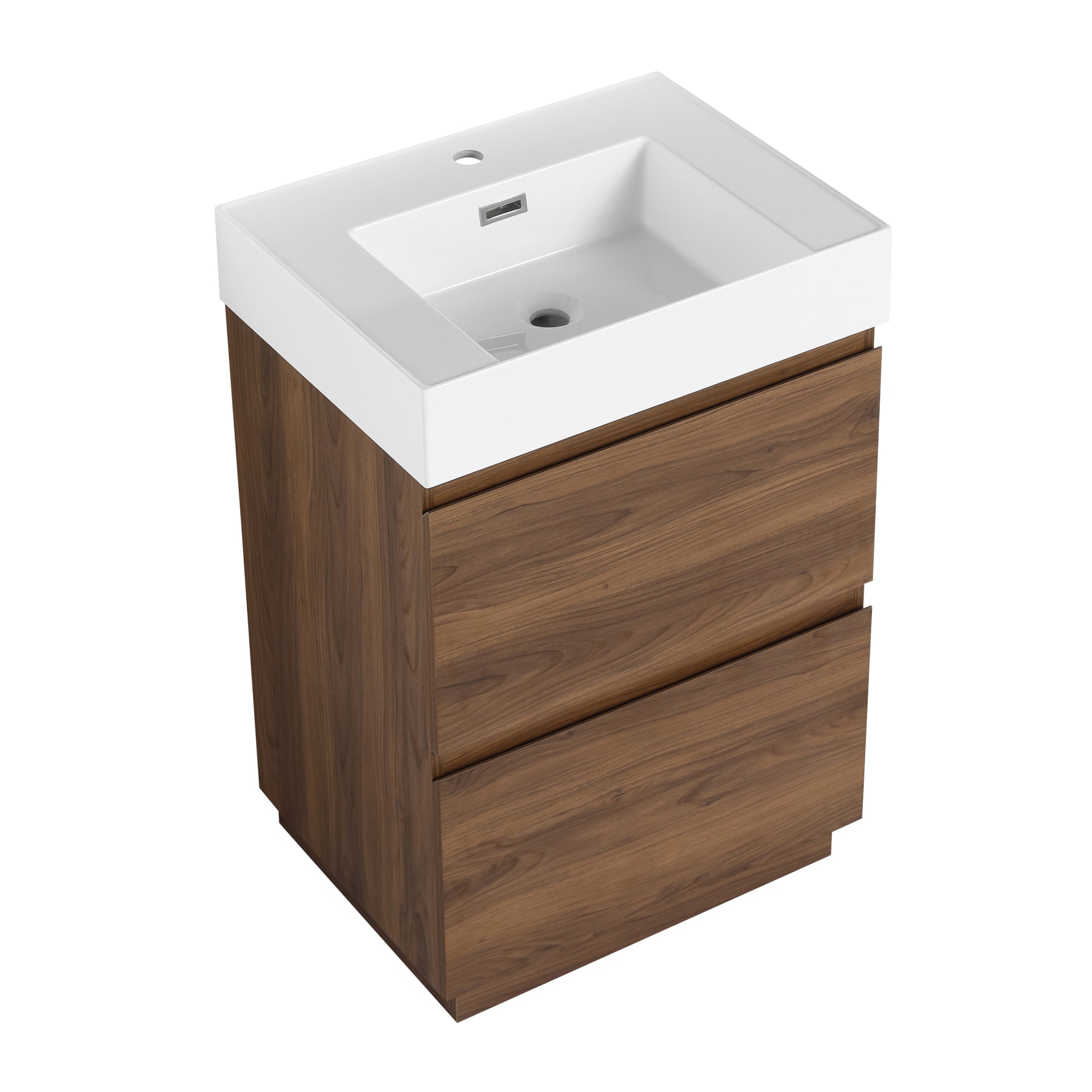 24" Bathroom Vanities With Single Sink Combo, Modern Undermount Bathroom Sink Cabinet With Double Drawer, Freestanding Bathroom Sink Cabinet,Engineering Wood,Brown Brown American Design Engineered Wood