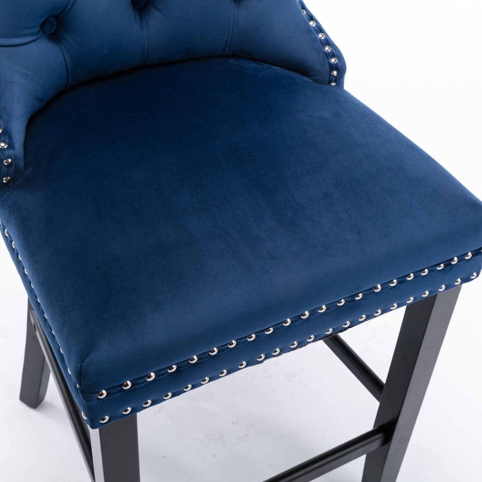 Contemporary Velvet Upholstered Barstools With Button Tufted Decoration And Wooden Legs, And Chrome Trim, Leisure Style Bar Chairs,Bar Stools, Set Of 2 Blue ,Sw2002Bl Blue Seats 2 American Design Rubberwood Foam Velvet