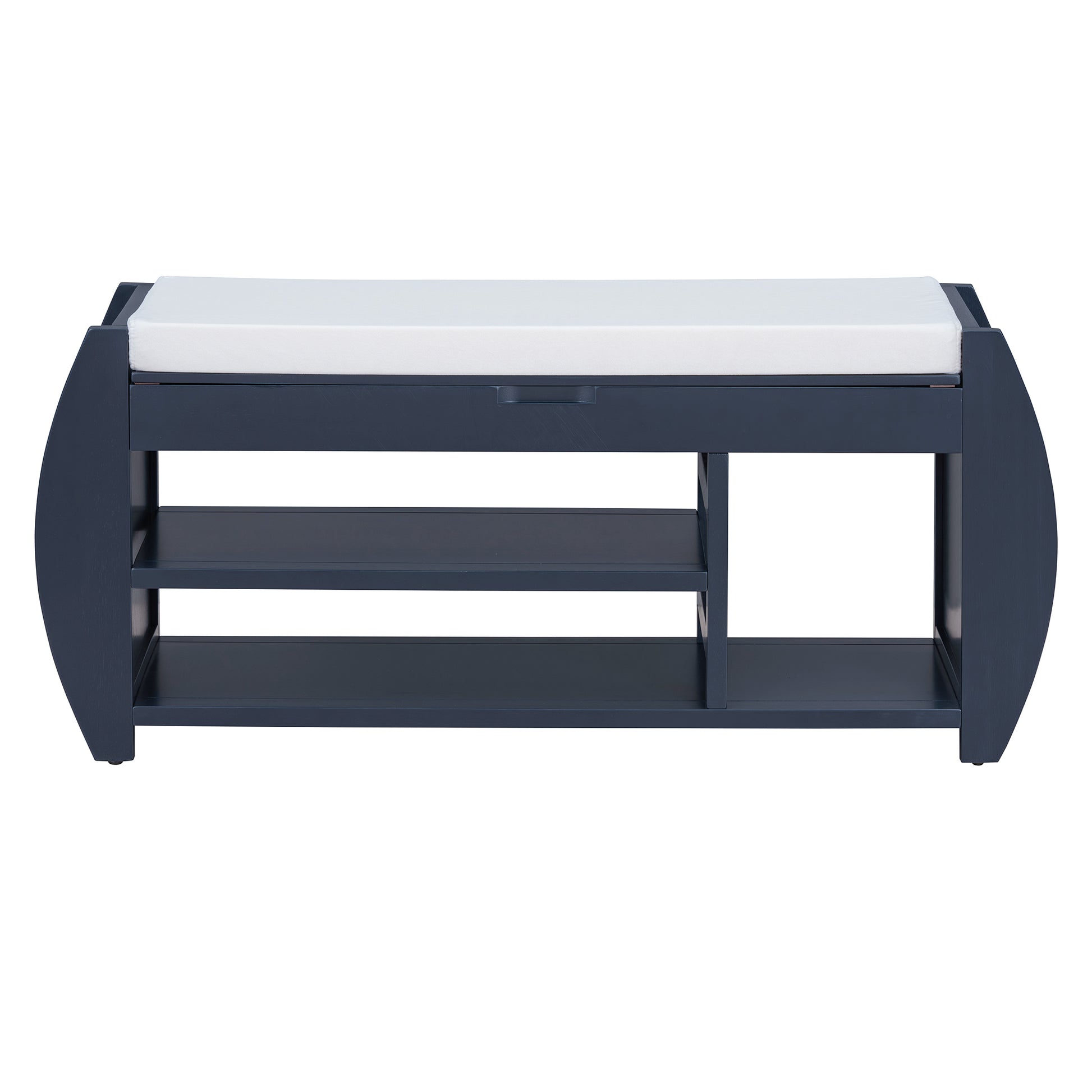 Retro Multifunctional Storage Bench With Cushion And Curved Side Panel For Entrance And Living Room Antique Navy Antique Navy Mdf