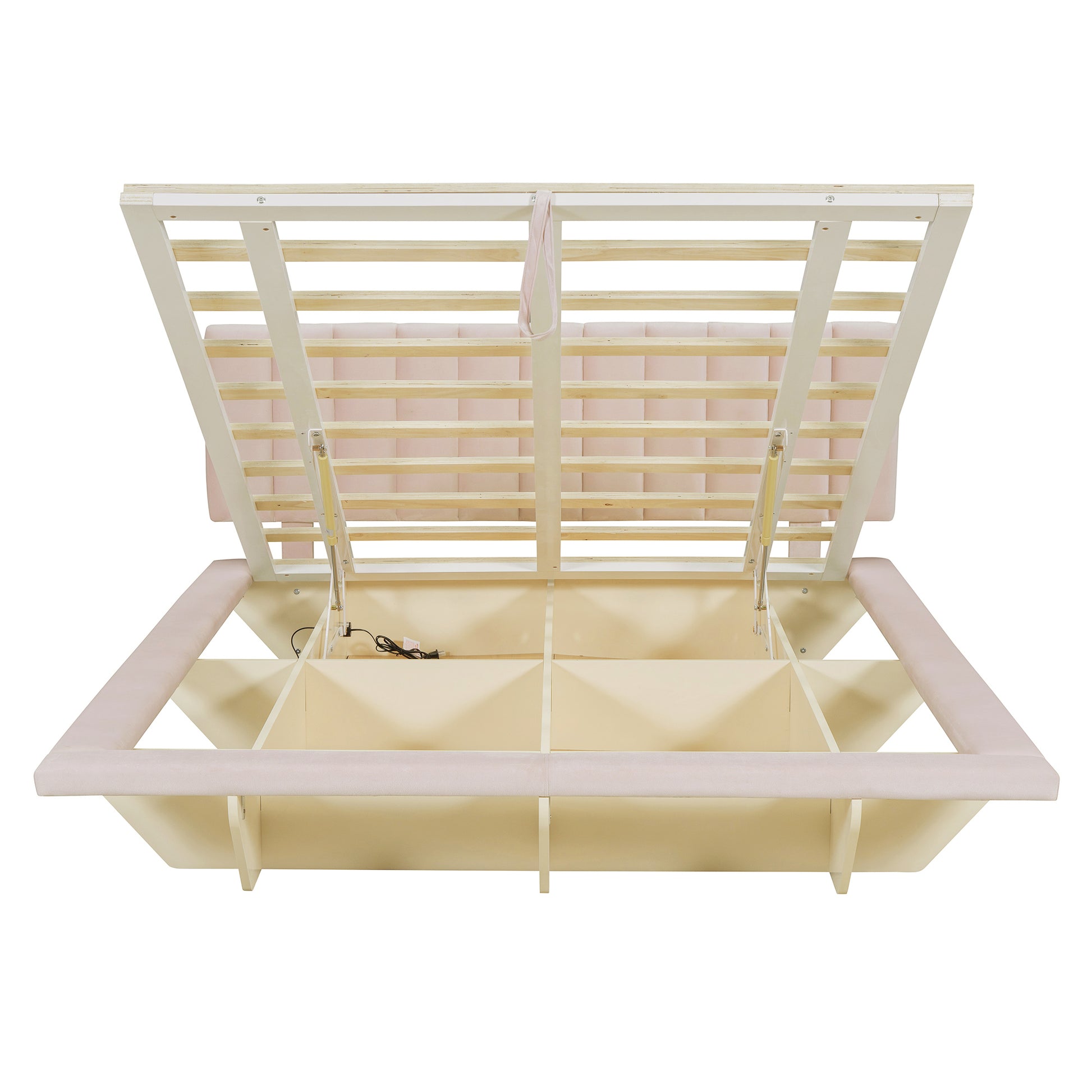 Queen Size Upholstered Floating Bed With Led Light And Usb Port, Velvet, Pink, Hydrualic Platform Bed Queen Pink Velvet