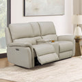 Erindale Power Headrest Zero Gravity Reclining Loveseat With Console Off White Genuine Leather Wood Primary Living Space Medium Firm Tight Back Eucalyptus Flared Arms Memory Foam Leather