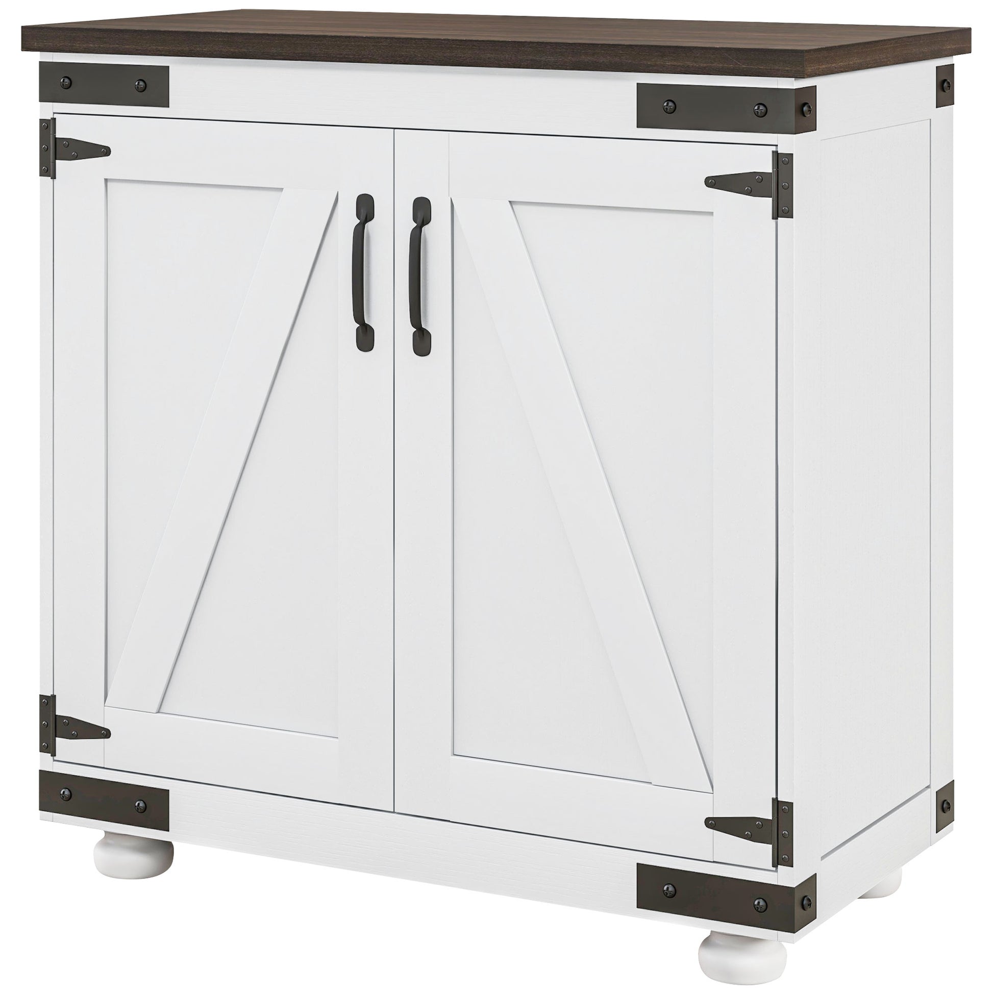 Homcom Modern Farmhouse Sideboard, Buffet Cabinet With Barn Style Door And Adjustable Shelf, Kitchen Storage Cabinet With Wood Legs, Distressed White And Brown White Particle Board