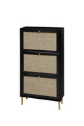 Rattan 3 Door Shoe Rack, Freestanding Modern Shoe Storage Cabinet, For Entryway Black Particle Board