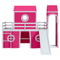 Twin Size Loft Bed With Slide Pink Tent And Tower Pink Old Sku:Wf298769Aah Twin Pink Solid Wood