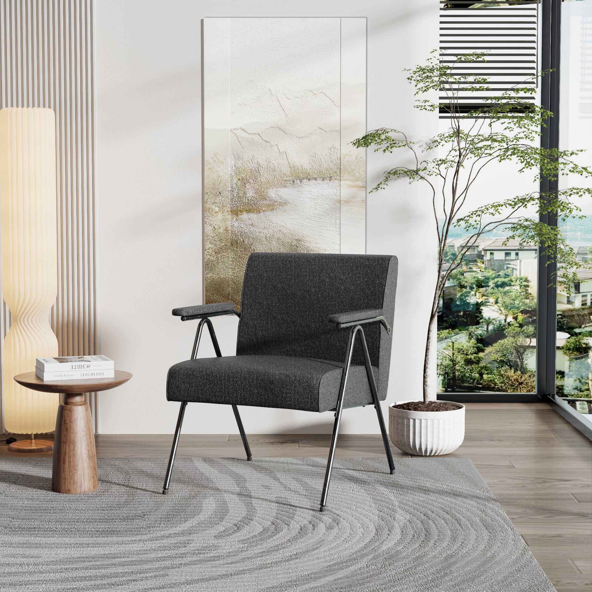 Fx P91 Bk Sofa Chair Modern Black Accent Chair With Metal Frame Stylish Upholstered Single Sofa, Perfect For Living Room, Bedroom, And Office Decor Temu Suitable Black Linen