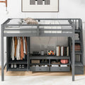 Full Size Loft Bed Frame With Wardrobe,Low Storage Table And Storage Staircase,Gray Expected Arrival Time:10.20 Gray Solid Wood Mdf