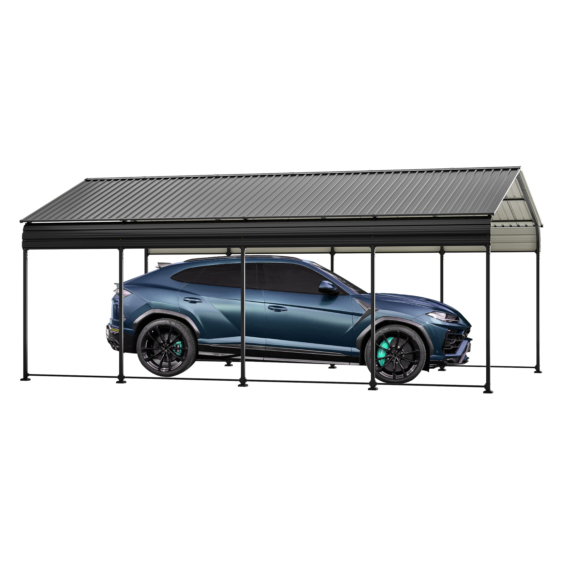 12X20 Ft Metal Carport, Outdoor Car Shelter All Weather, Heavy Duty Outdoor Galvanized Car Shelter For Car Boat Truck And Suvs Black Anthracite Metal