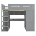 Full Size Loft Bed With Desk, Wardrobes, 4 Drawers And 4 Shelves Gray Full Gray Solid Wood