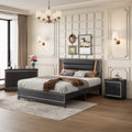 3 Pieces Bedroom Sets Queen Size Upholstered Bed With Led Lights, Nightstands And Dresser With Metal Handles And Sparkling Shiny Decoration, Black Expected Arrival Time:8.5 Queen Black 3 Piece Set Mdf Metal