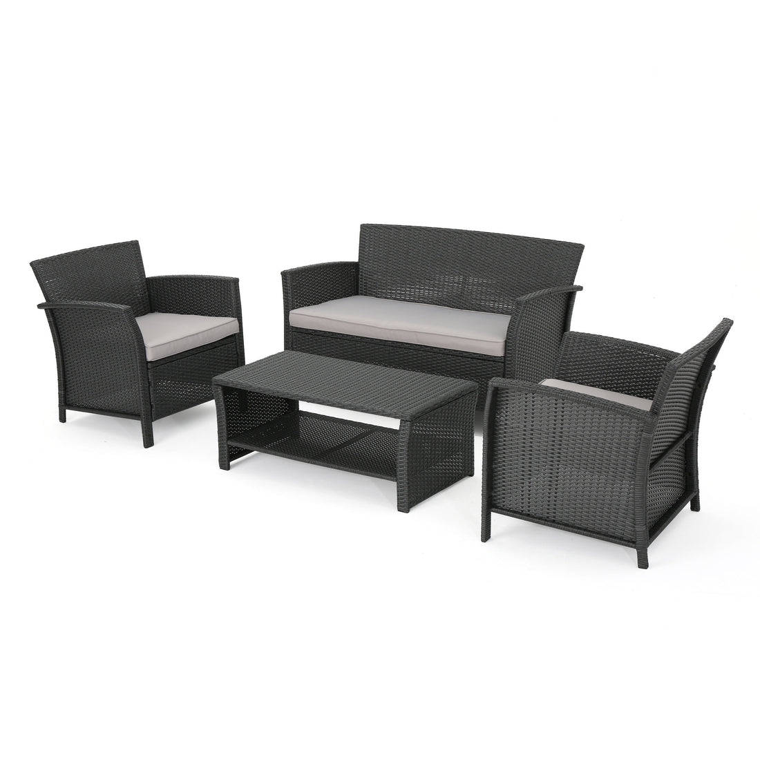 St Lucia 4Pc Sofa Set Grey Pe Rattan Iron Waterproof Fabric