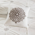 4 Piece Embroidered Cotton Reversible Duvet Cover Set Queen Ivory Polyester