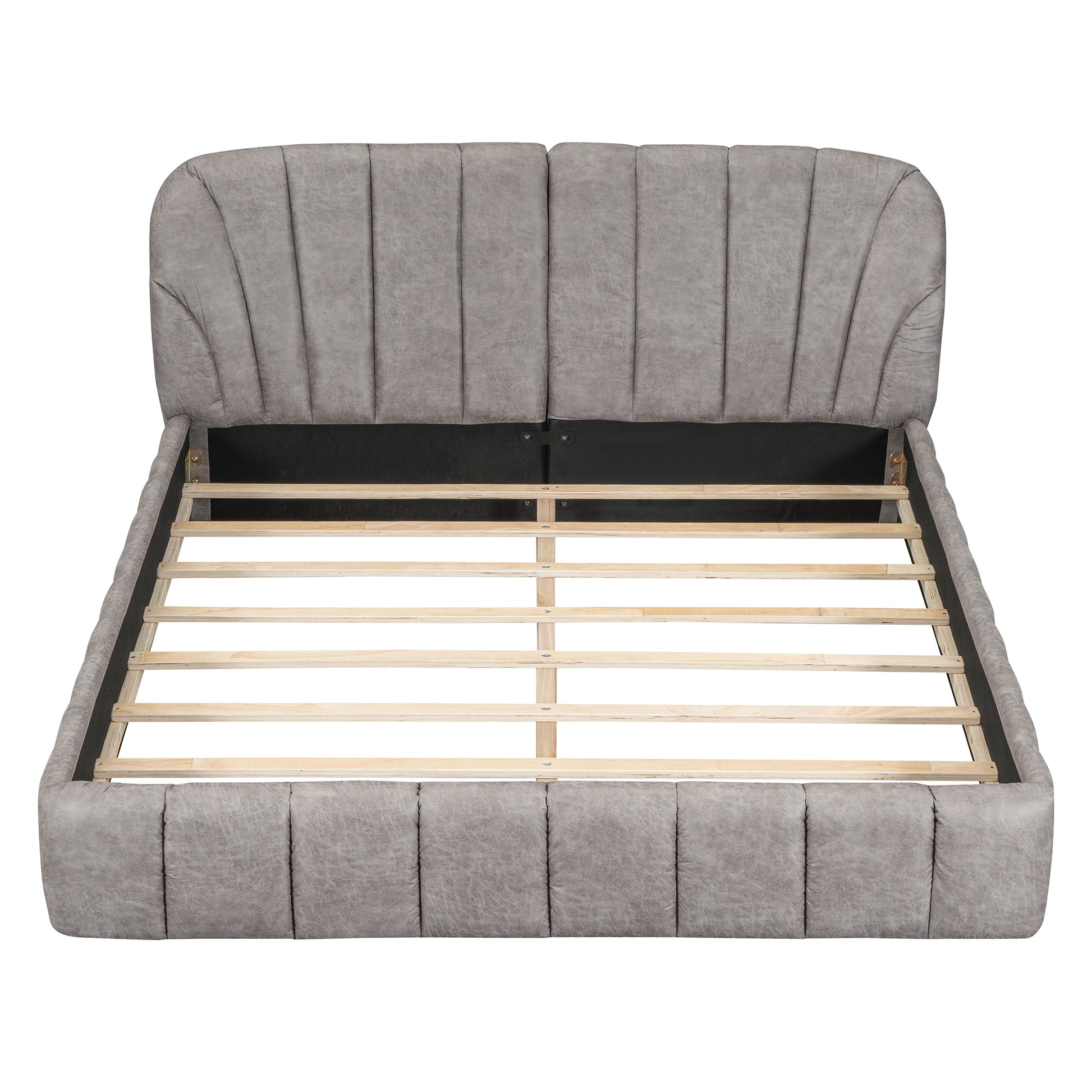 Queen Size Upholstered Platform Bed With Thick Fabric, Polyester, Gray Queen Gray Polyester