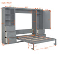 Queen Size Murphy Bed Wall Bed With Closet ,Drawers And Shelves,Gray Queen Gray Mdf Lvl