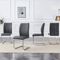 Luxury Simple Arch Chair Set Of 4 Dark Gray Pu Material High Resilience Dining Chair With Arched Metal Silver Leg.Crazy Horse Texture Pu Dining Chairs. Dark Gray,Silver Metal,Pu