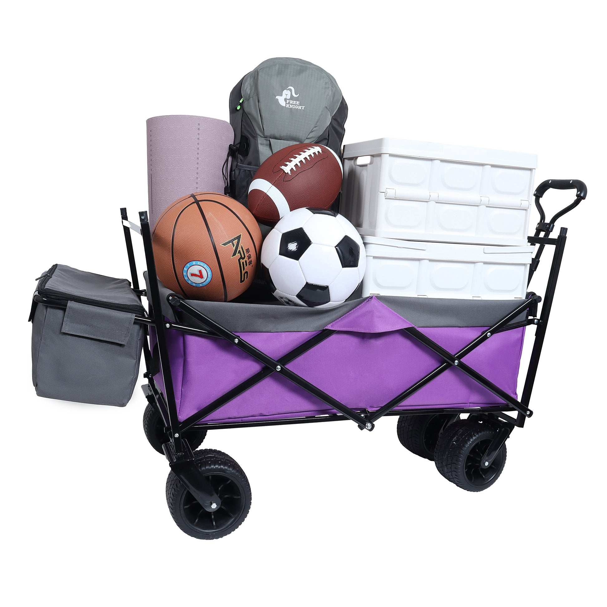 480Lbs Collapsible Wagon With Canopy,Wagon Stroller With 7" All Terrain Wheels, Lightweight Foldable Wagon, Large Capacity For Camping, Shopping, Sports, And Garden Use,Purple With Mosquito Net