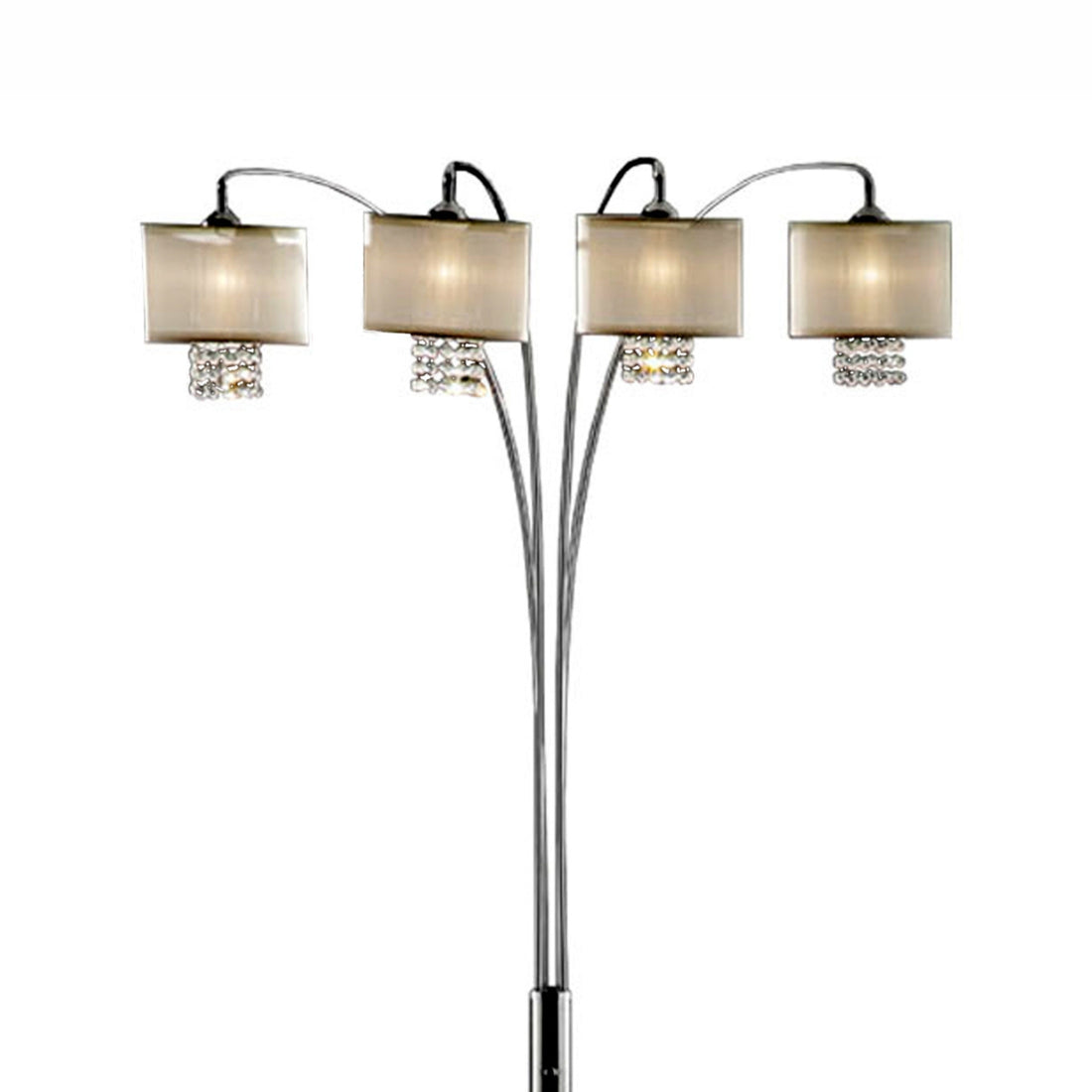 84" Tall Floor 4 Arch Lamp "Simple Elegance", Silver Finish And Crystal Accents Silver Metal