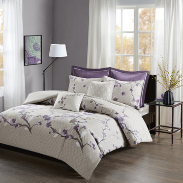 7 Piece Cotton Duvet Cover Set Queen Multicolor Polyester