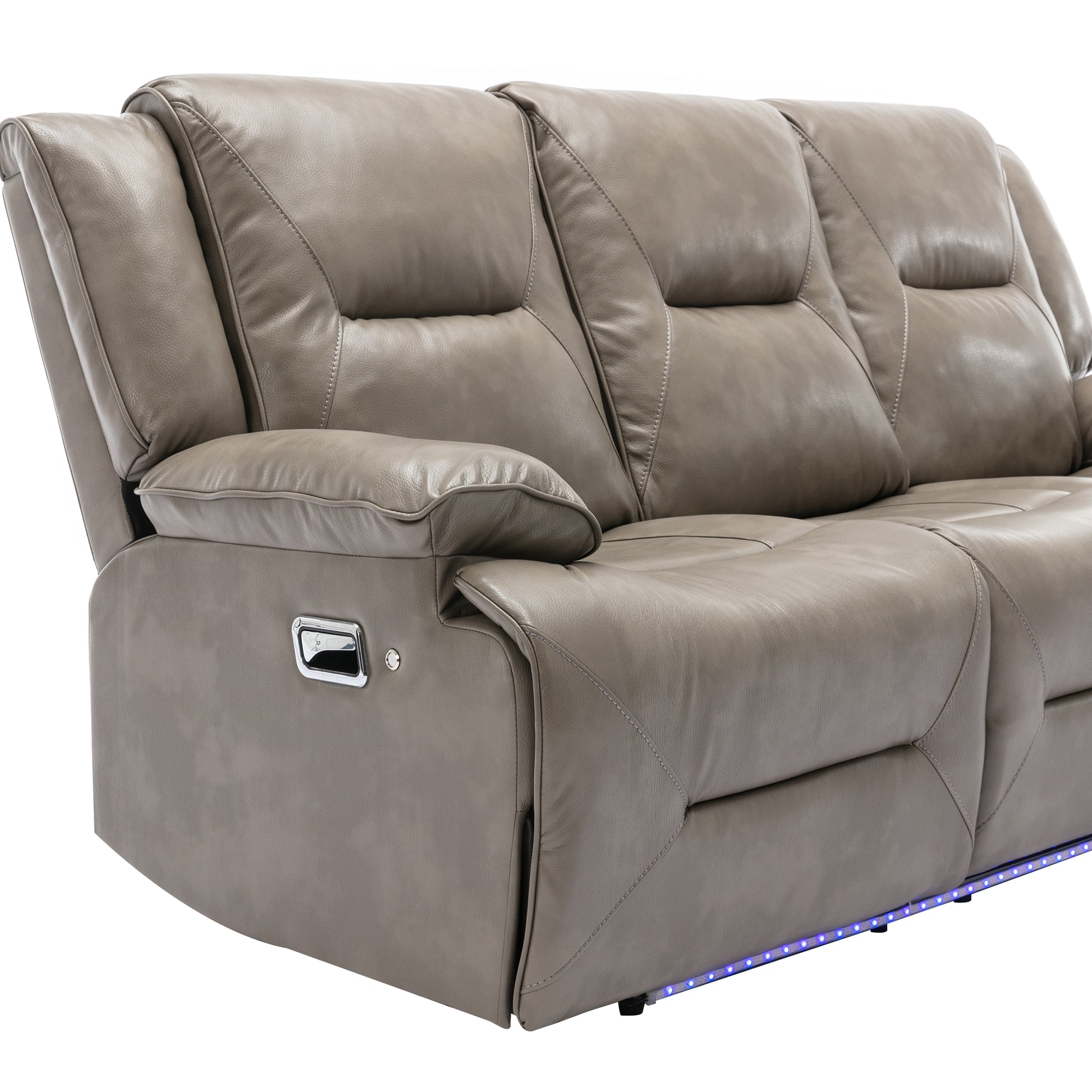 3 Seater Home Theater Recliner Manual Recliner Chair With A Led Light Strip Two Built In Cup Holders For Living Room,Bedroom, Grey Grey Foam Pu