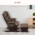 Homcom Nursery Glider Rocking Chair With Ottoman, Thick Padded Cushion Seating And Wood Base, Brown Brown Polyester