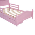 Twin Size Wood Platform Bed With Guardrails On Both Sides And Two Storage Drawers ,Pink Twin Pink Wood