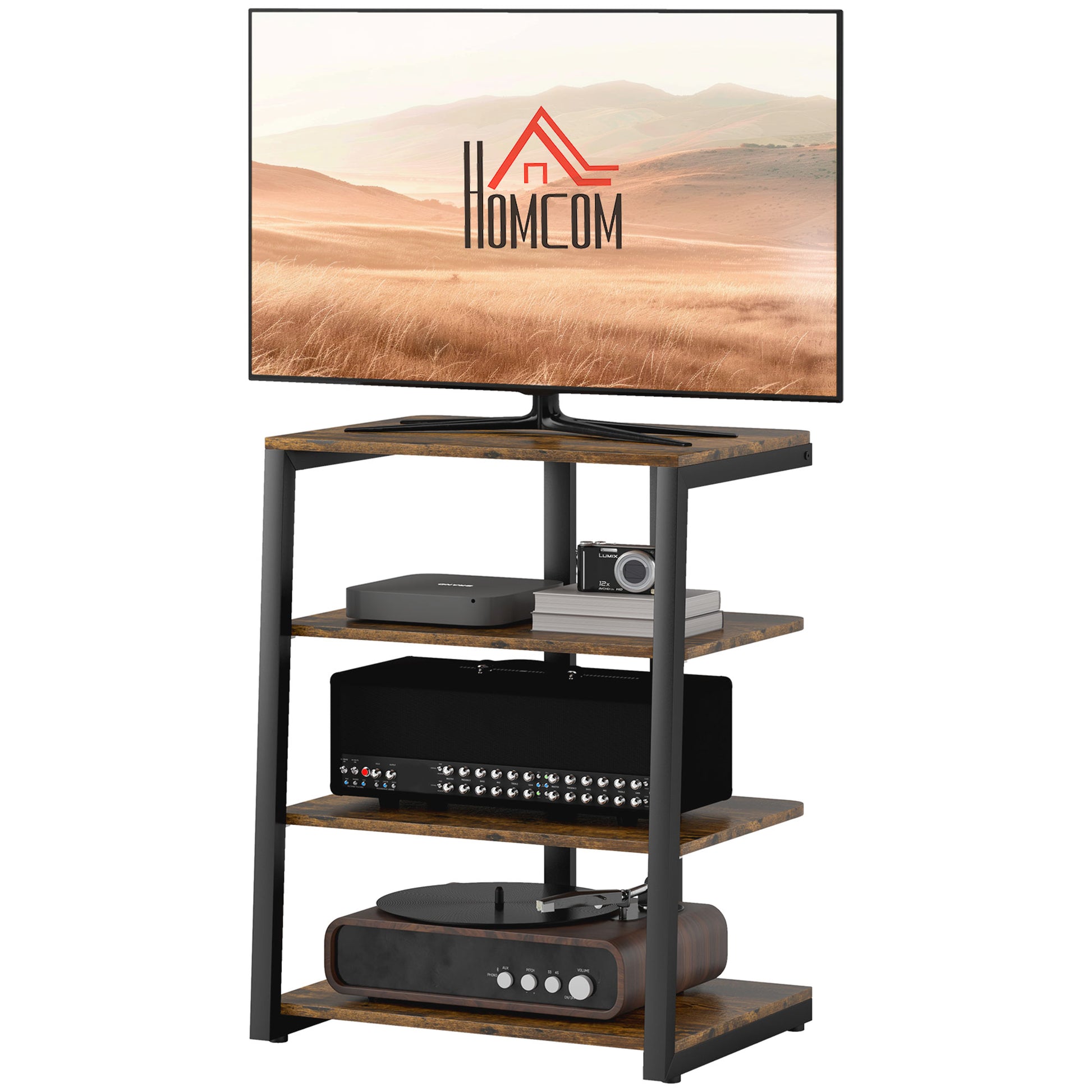 Homcom Tv Stand For 28 Inch Tvs, Entertainment Center With Adjustable Shelves And Extension Lead Holder, Small Tv Table With Storage For Living Room, Rustic Brown Rustic Brown 39 Inches Or Less Particle Board