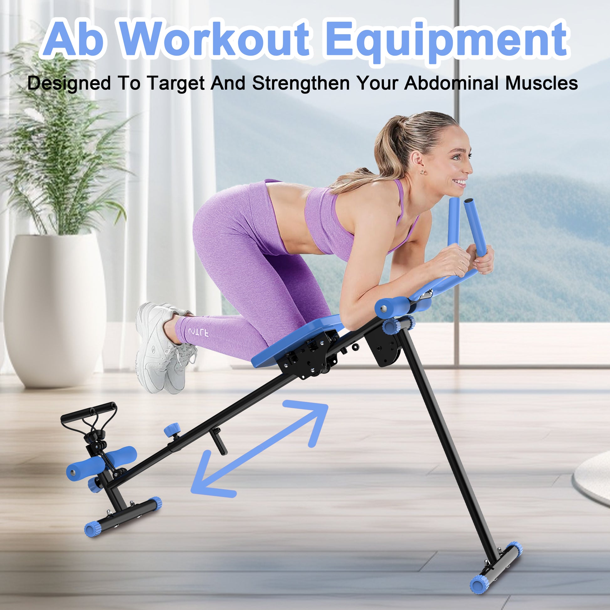 4 In 1 Ab Workout Exercise Equipment Rowing Machine Leg Press Machine Ab Glider Machine Roman Chair Fitness Equipment For Ab Workout Core Strength Training Black Blue Abs Rubber Steel Q235