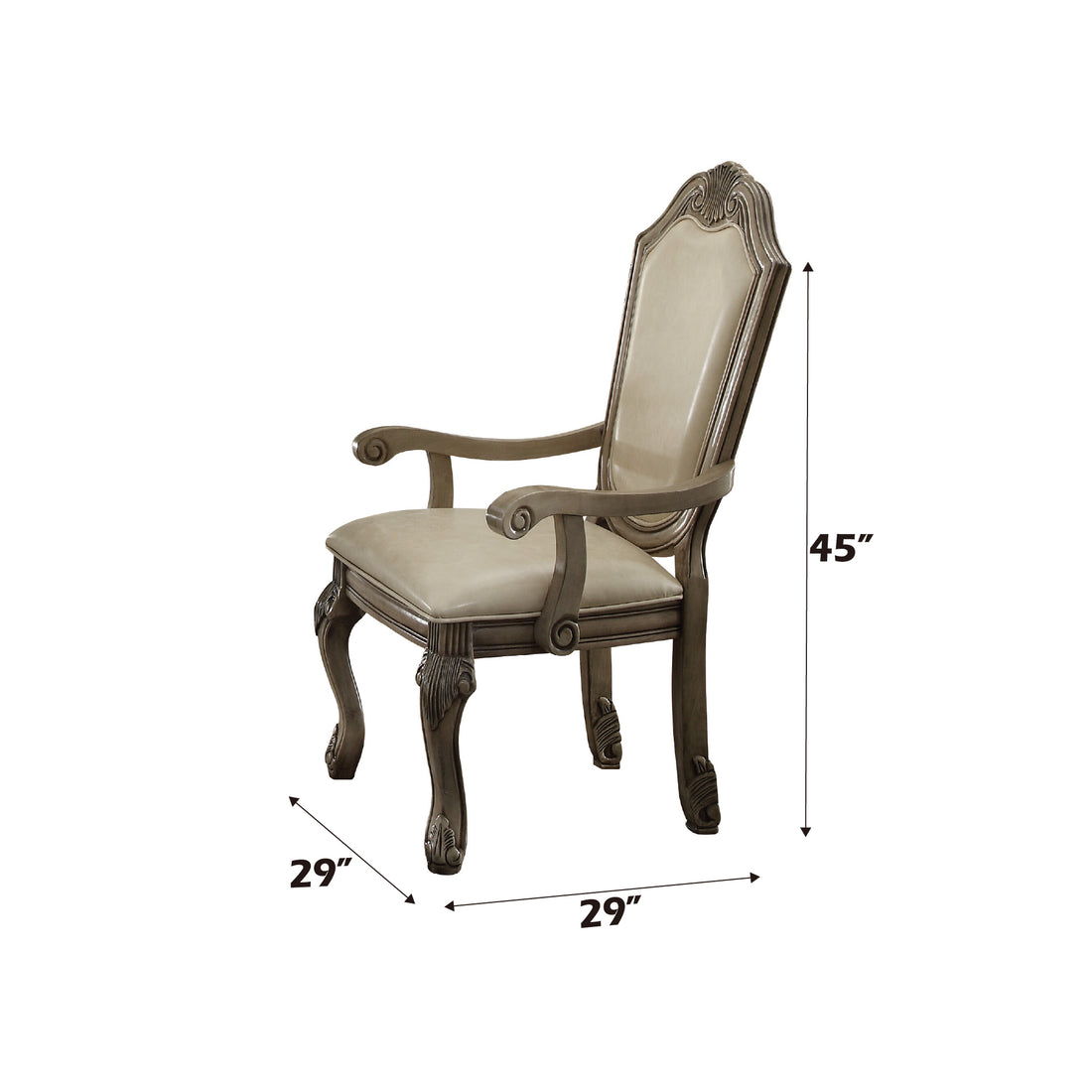 Chateau De Ville Arm Chair Set 2 , Synthetic Leather & Antique White 64068A White Upholstered