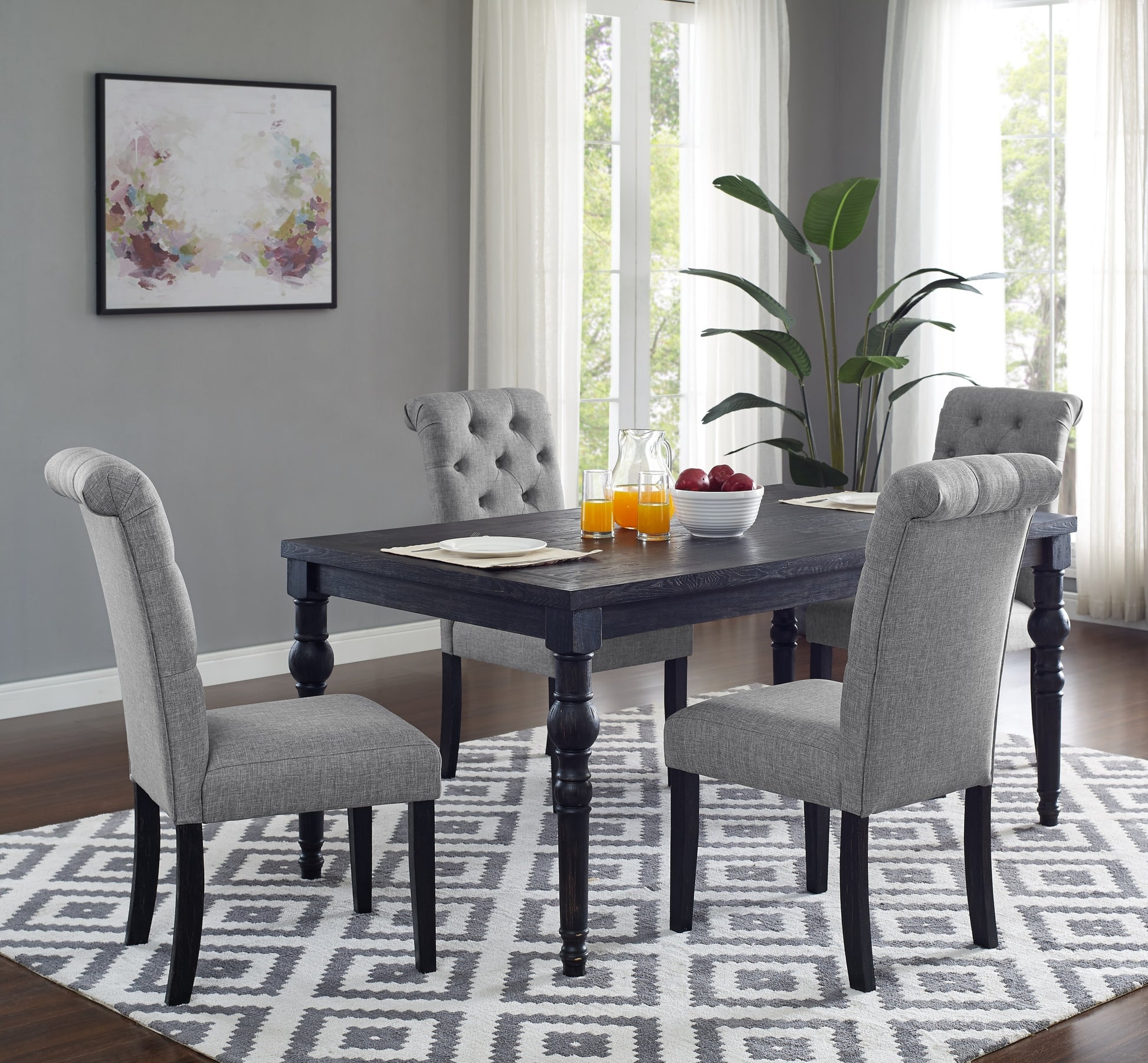 Leviton Urban Style Wood Dark Wash Turned Leg Dining Set: Table And 4 Chairs, Gray Wood Black Seats 4 Wood Dining Room Fixed Table Rubberwood Rectangular 4 Leg Rectangular Dining Table With Chair Mdf