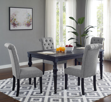 Leviton Urban Style Wood Dark Wash Turned Leg Dining Set: Table And 4 Chairs, Gray Wood Black Seats 4 Wood Dining Room Fixed Table Rubberwood Rectangular 4 Leg Rectangular Dining Table With Chair Mdf