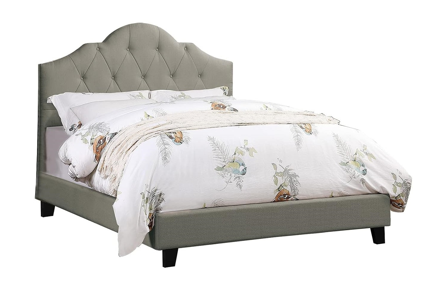 Majestic Arch 1Pc Queen Size Bed Adjustable Hb Grey Polyfiber Tufted Upholstered Wooden Bedframe Bedroom Furniture Box Spring Not Required Queen Gray Espresso Wood Bedroom