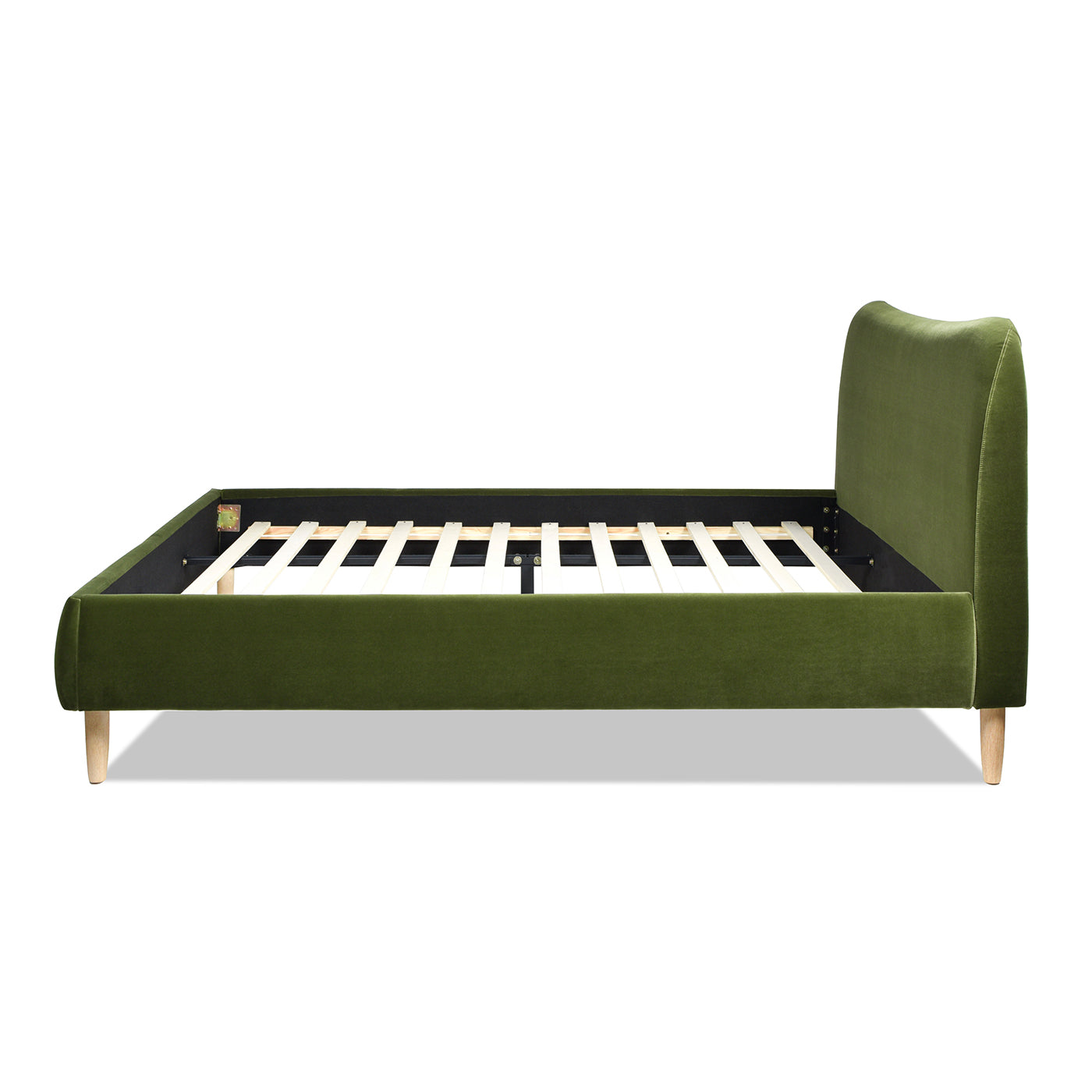 Roman Curved Headboard Upholstered Platform Bed, King, Olive Green Performance Velvet Box Spring Not Required King Olive Green Wood Foam Velvet Velvet