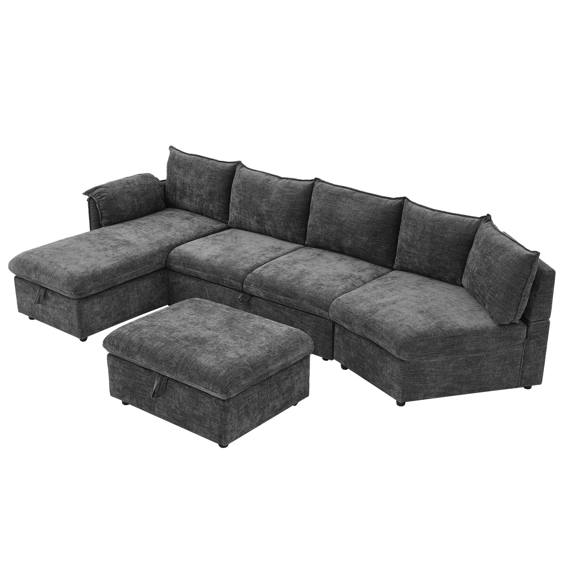 146.9" L Shaped Sofa Sectional Sofa Couch Pull Out Sofa Bed With A Movable Storage Ottoman, A Storage Chaise Lounge And Two Usb Ports For Living Room, Grey Grey Foam Linen 5 Seat