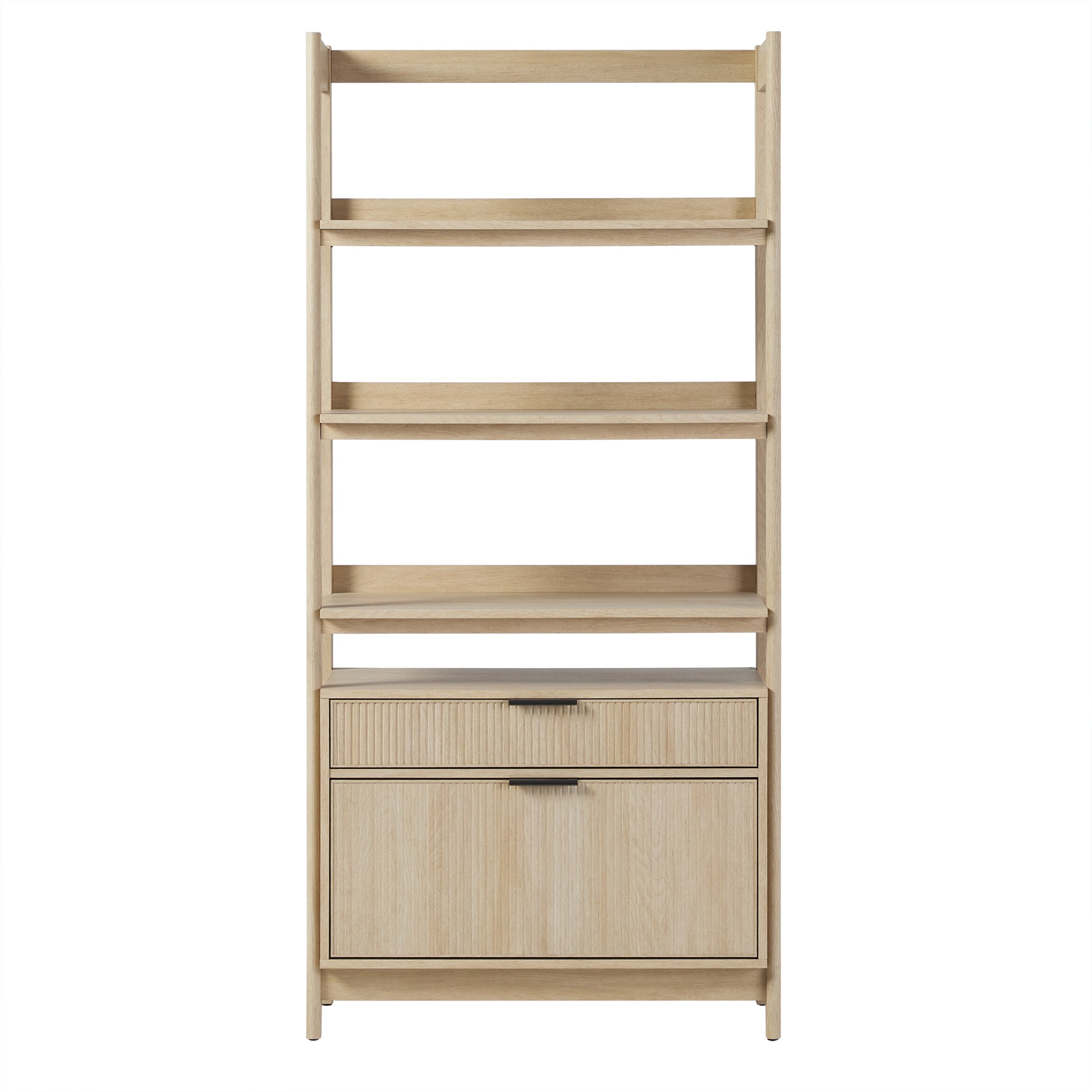 Transitional Wide Reeded Bookshelf With Drawers On Bottom Oak Oak Mdf Mdf