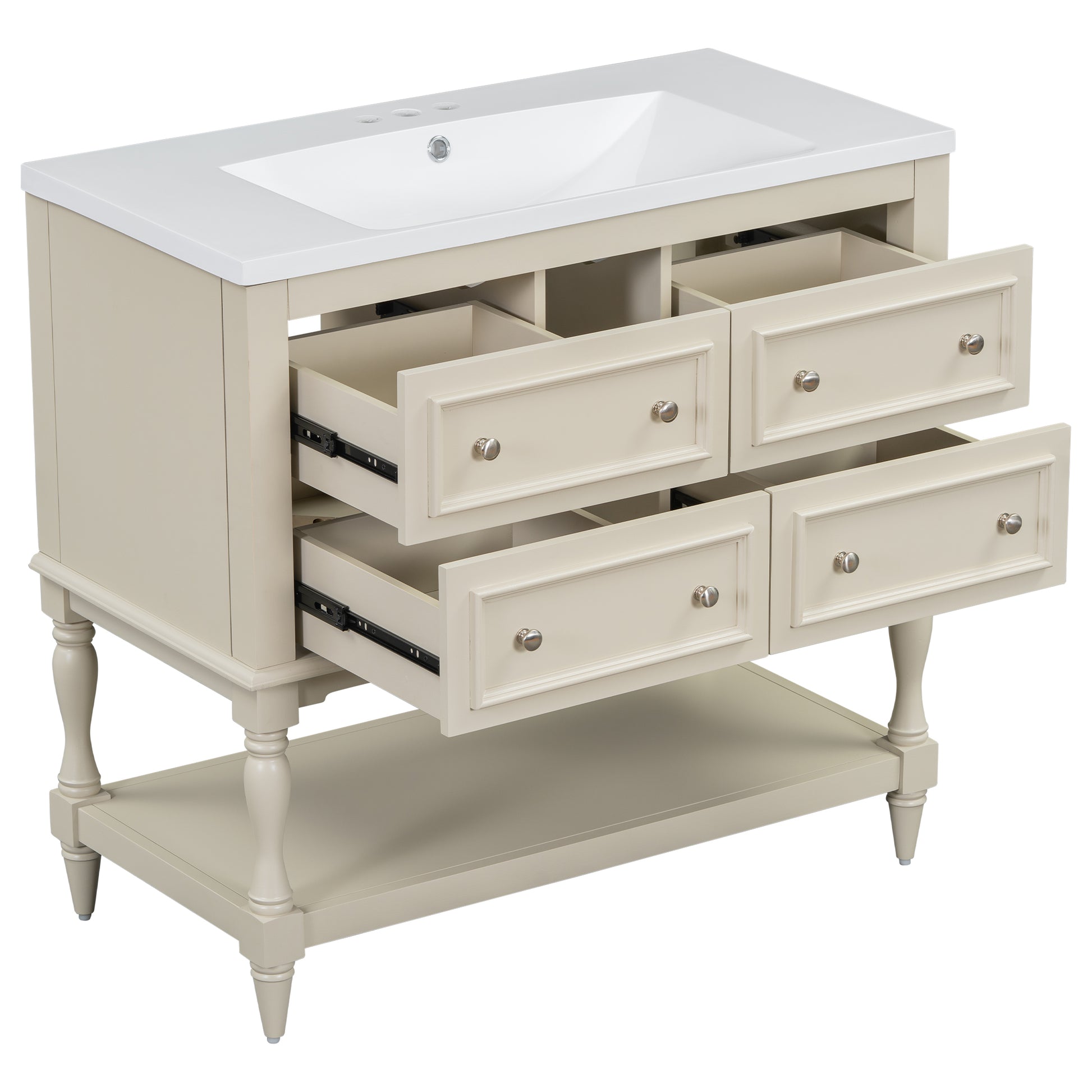 36" Bathroom Vanity Cabinet With Sink Combo Set, Undermount Resin Sink, Free Standing Vanity Set With 4 Drawers, Solid Wood Frame Bathroom Cabinet, Beige 4 Beige 1 Adjustable Hinges Bathroom Freestanding Solid Wood Mdf Resin Painted