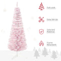 Homcom 5' Snow Flocked Artificial Pencil Christmas Tree, Slim Xmas Tree With Realistic Branches And Plastic Base Stand For Indoor Decoration, Pink Pink Plastic