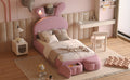 Twin Size Upholstered Platform Bed With Cartoon Ears Shaped Headboard And Light, Pink Box Spring Not Required Twin Pink Wood Bedroom Bed Frame Velvet Upholstered