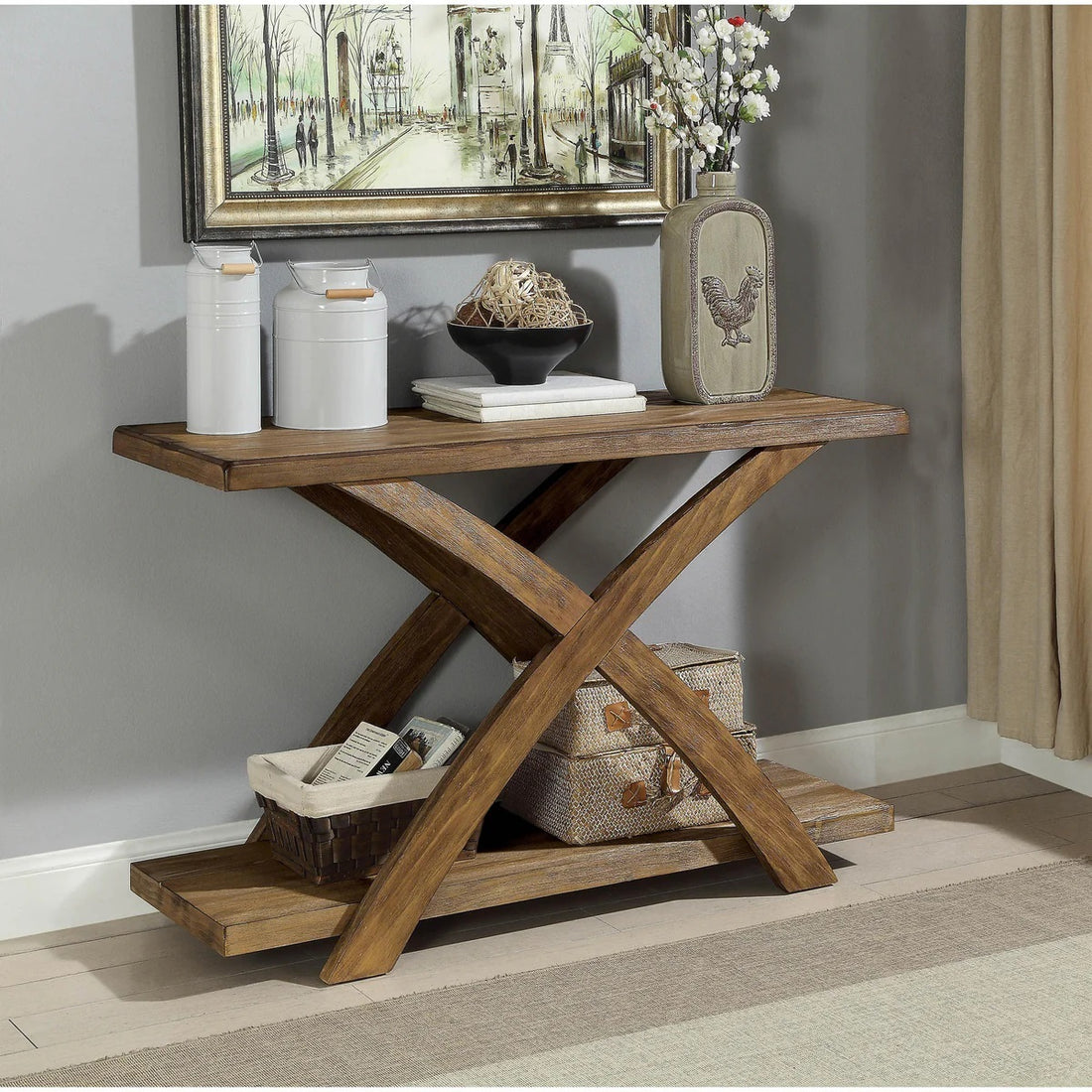 Transitional 1Pc Sofa Table Occasional Tables Plank Style Top Antique Light Oak Open Bottom Shelf Light Oak Primary Living Space Antique,Contemporary,Modern,Rustic,Transitional Rubberwood Open Storage Rectangular Console Tables Solid Wood