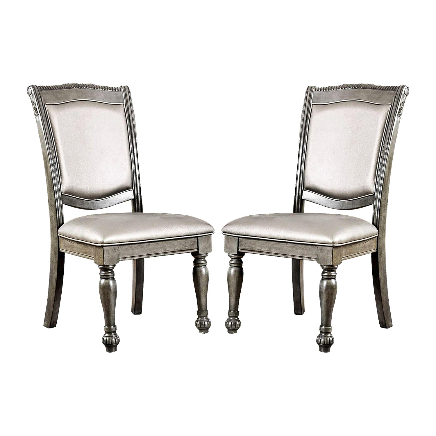 Set Of 2Upholstered Side Chairs In Gray And Silver Solid Grey Silver Dining Room Rectangular Transitional Dining Chairs Set Of 2 Solid Wood Mdf