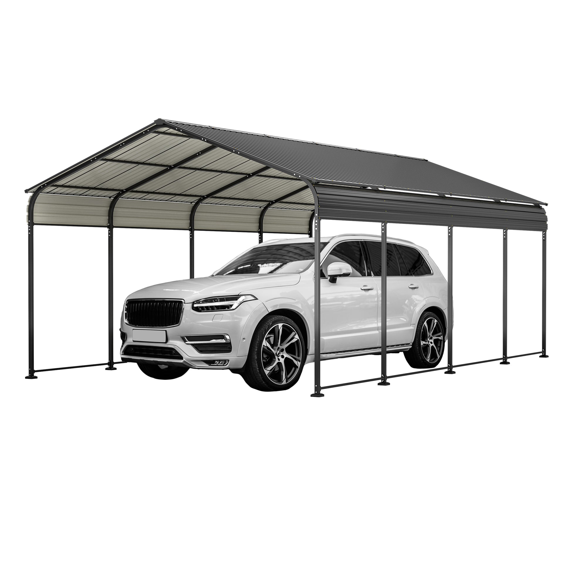 12X20 Ft Metal Carport, Outdoor Car Shelter All Weather, Heavy Duty Outdoor Galvanized Car Shelter For Car Boat Truck And Suvs Black Anthracite Metal