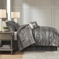 7 Piece Jacquard Comforter Set Grey King King Grey Polyester