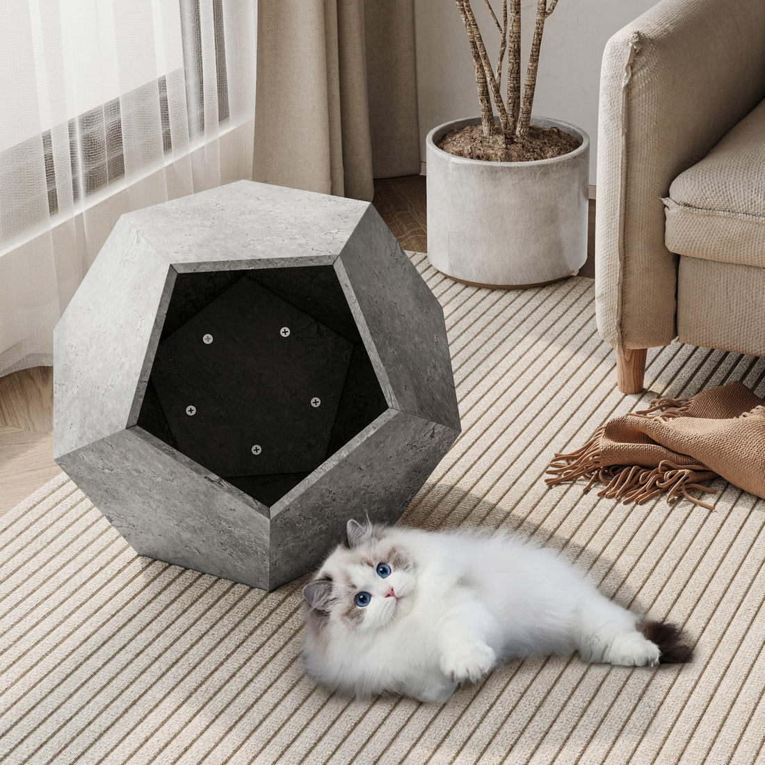 25.98"Modern Pet Furniture Cat Litter Side Table, Sofa Side Table, Planter Mdf Multifunctional Furniture, Cement Gray Cement Grey Mdf