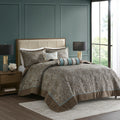 5 Piece Jacquard Bedspread Set With Throw Pillows Blue Brown King King Blue Brown Cotton